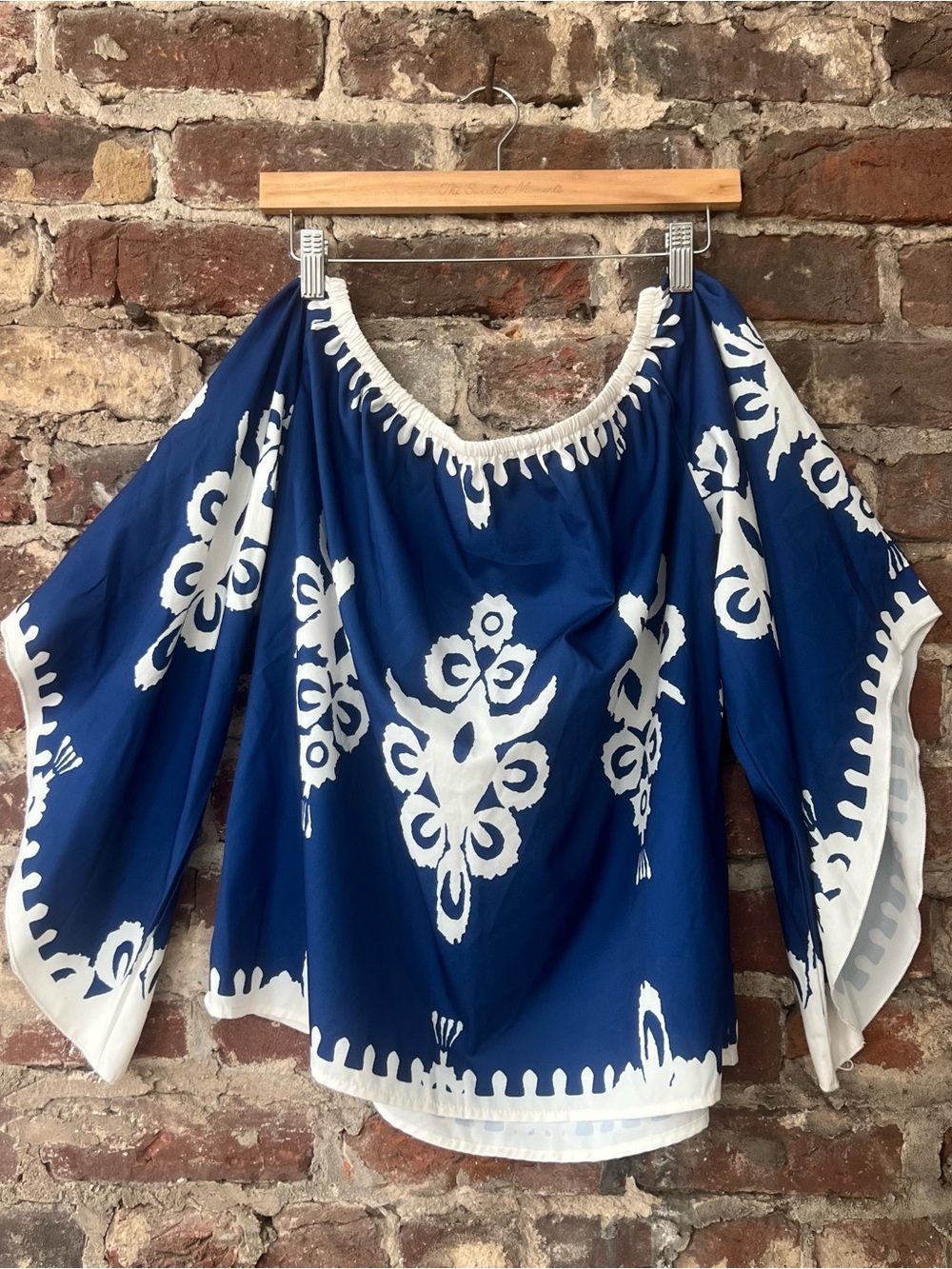 SHEIN Blue and White Off-Shoulder Tunic
